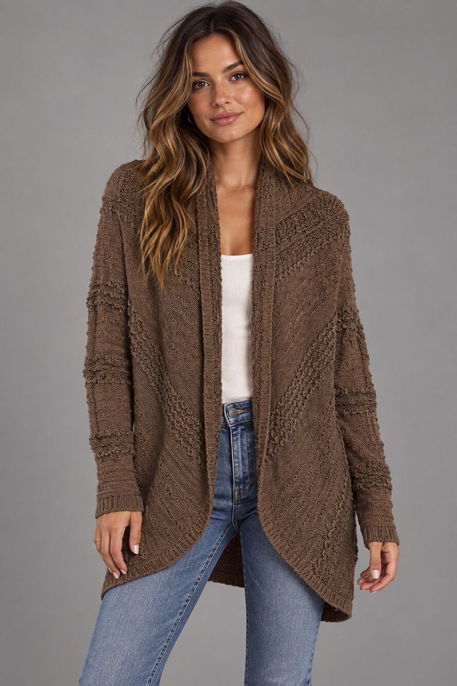 Anthropologie Knitted & Knotted Brown Textured Open Knit Cardigan Sweater Medium